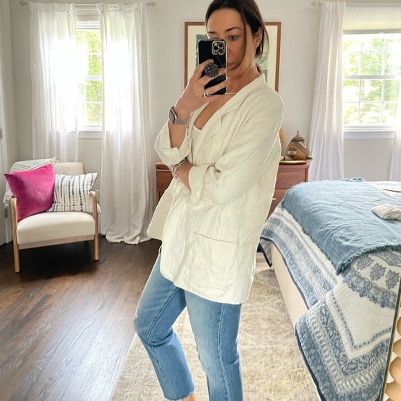 Linda Allard Ellen Tracy Unstructured White Linen Blazer - Picture 3 of 9